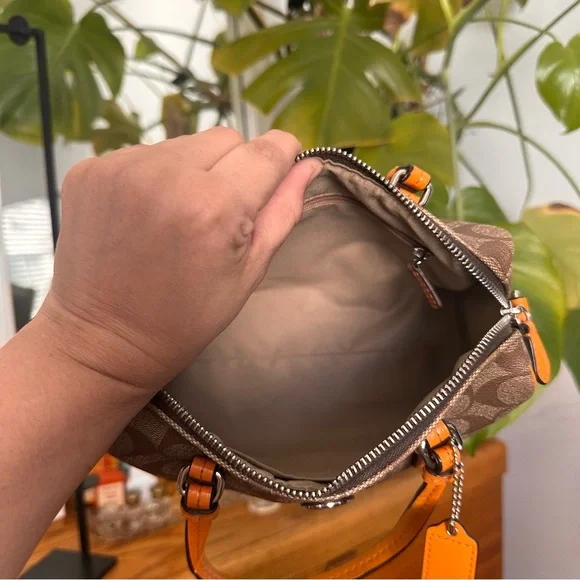 Coach mini Signature Brown Satchel with Orange Trim 2way bag - Picture 5 of 10